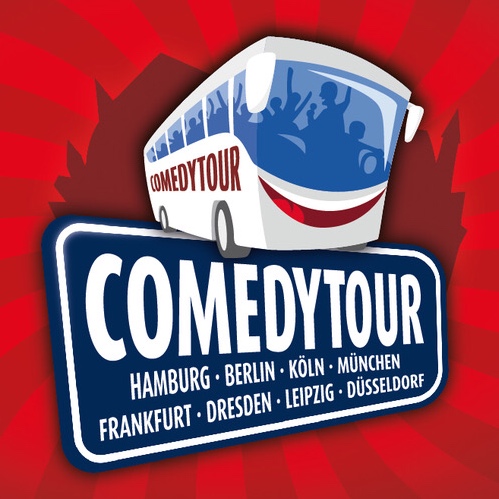 Ein Banner mit der Aufschrift Comedytour