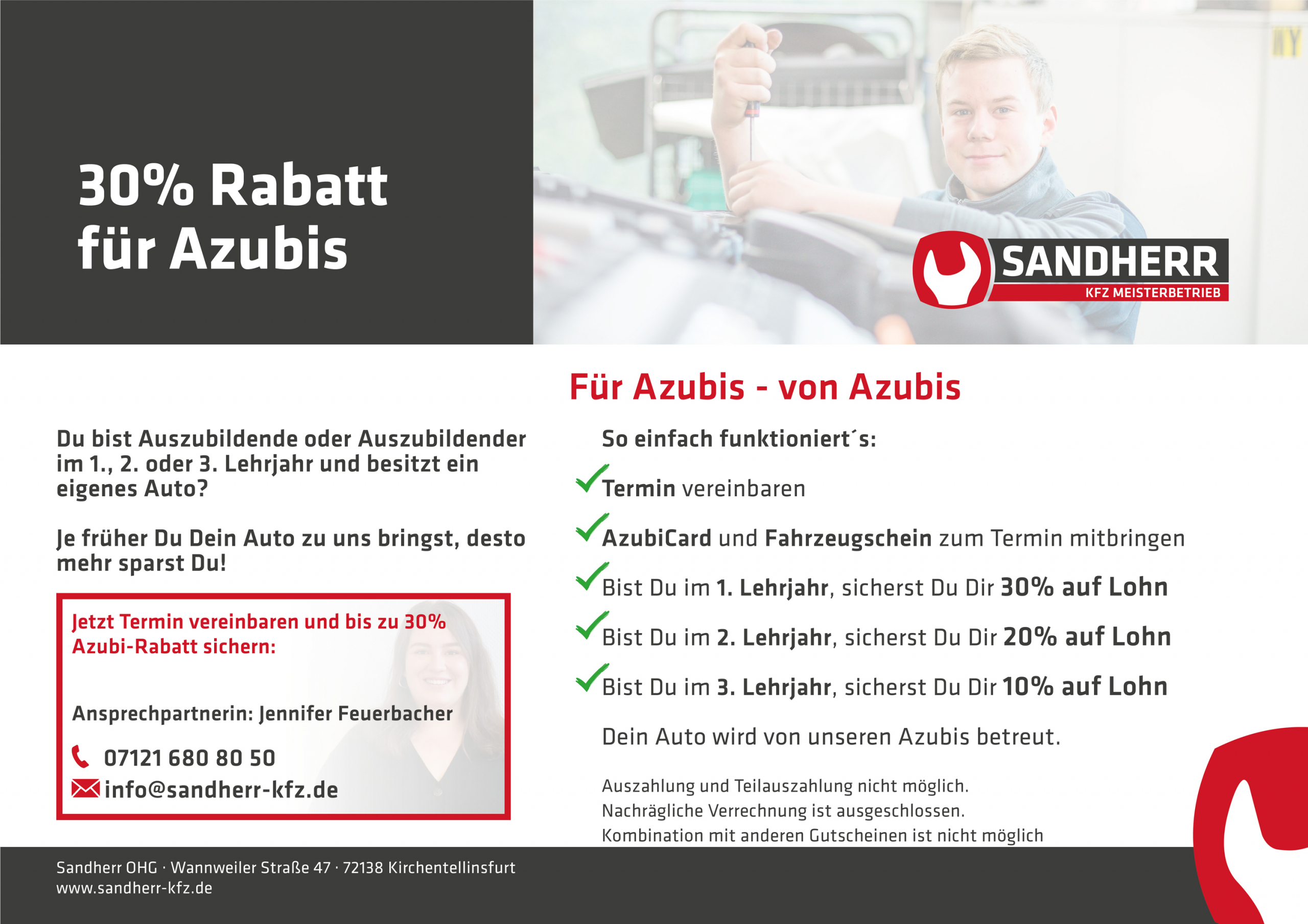 30 Prozent Rabatt für Azubis bei KFZ_Sandherr