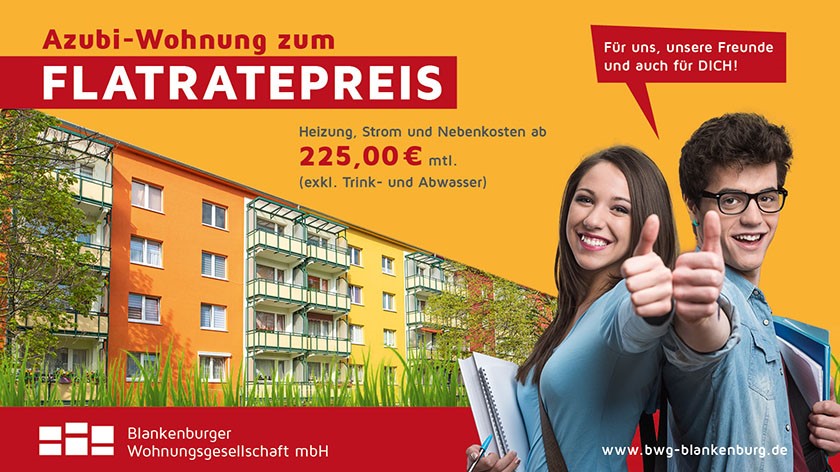 Angebot Flatratepreis 225,-€ - Blankenburger Wohnungsgesellschaft mbH